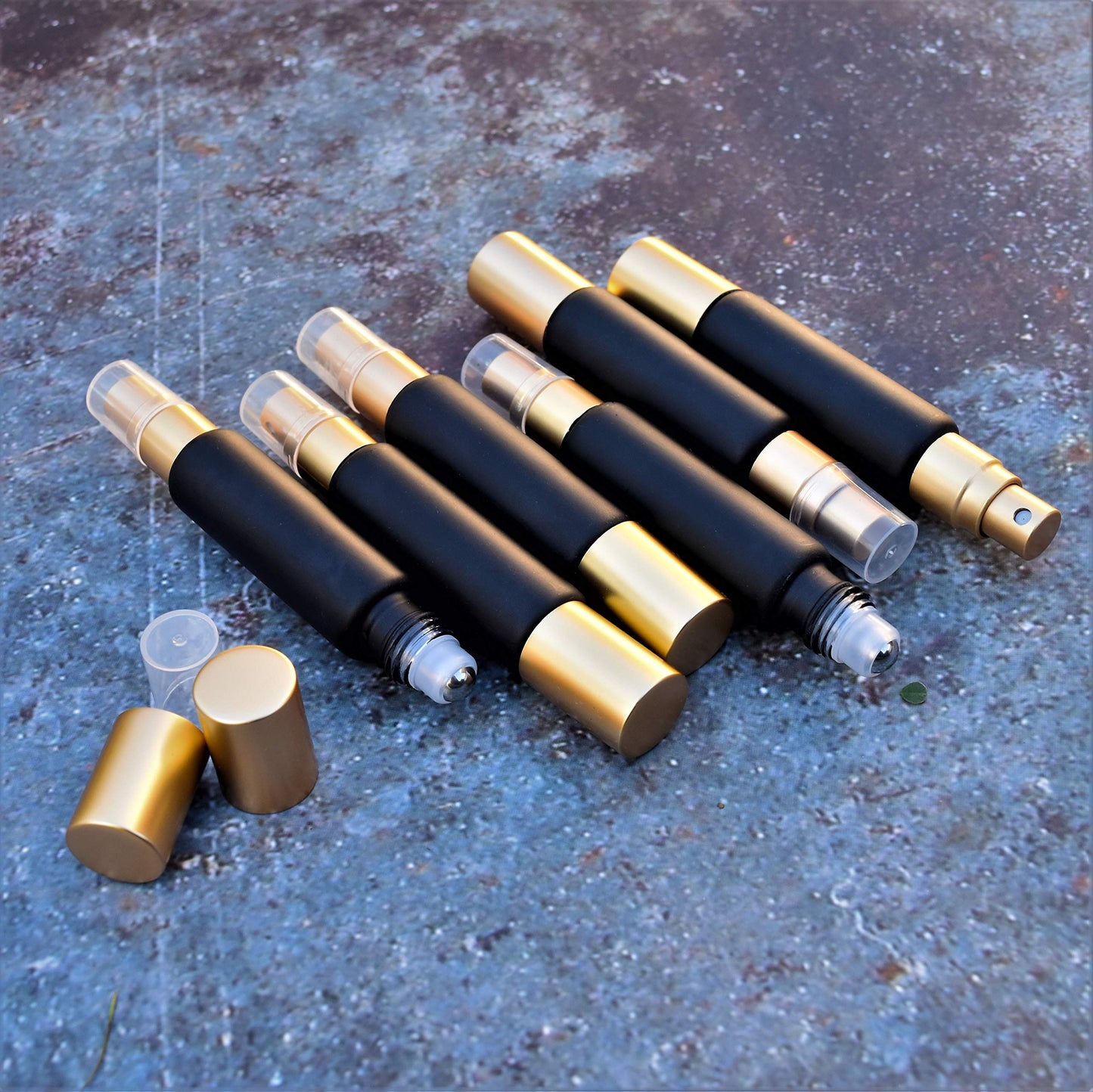 Black 10ml Essential Oil Roller Sprayer Duo Bottles, Double Ended Stainless Steel Roller Balls for Essential Oils With Fine Mist Sprayer, Glass Roll On Bottles - 6 pack