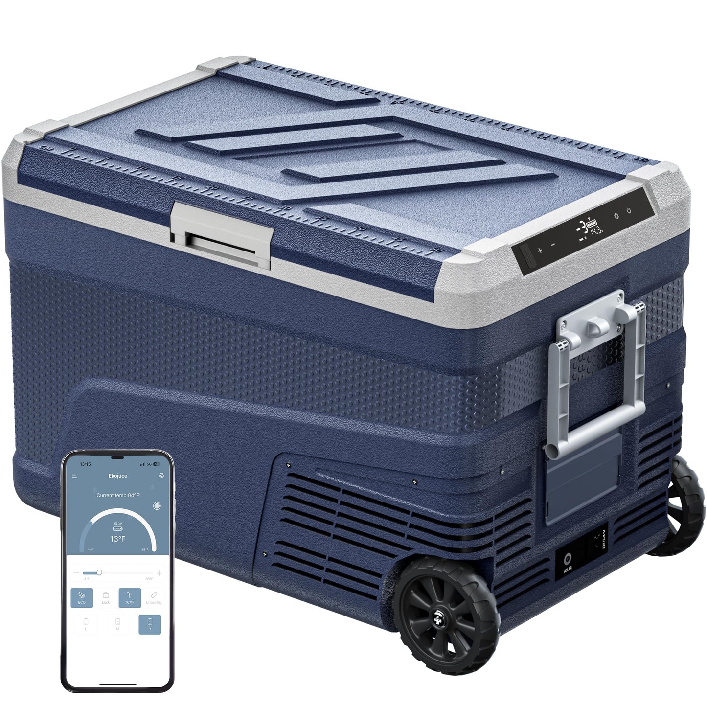 EKOJUCE 12 Volt Refrigerator Portable Fridge - 48 Quart(45L) Electric Cooler with Wheels, 12/24V DC & 100-240V AC, -4℉-68℉, APP Control, 12V Car Fridge for Camping, Boating, Truck, RV, Outdoor, Home