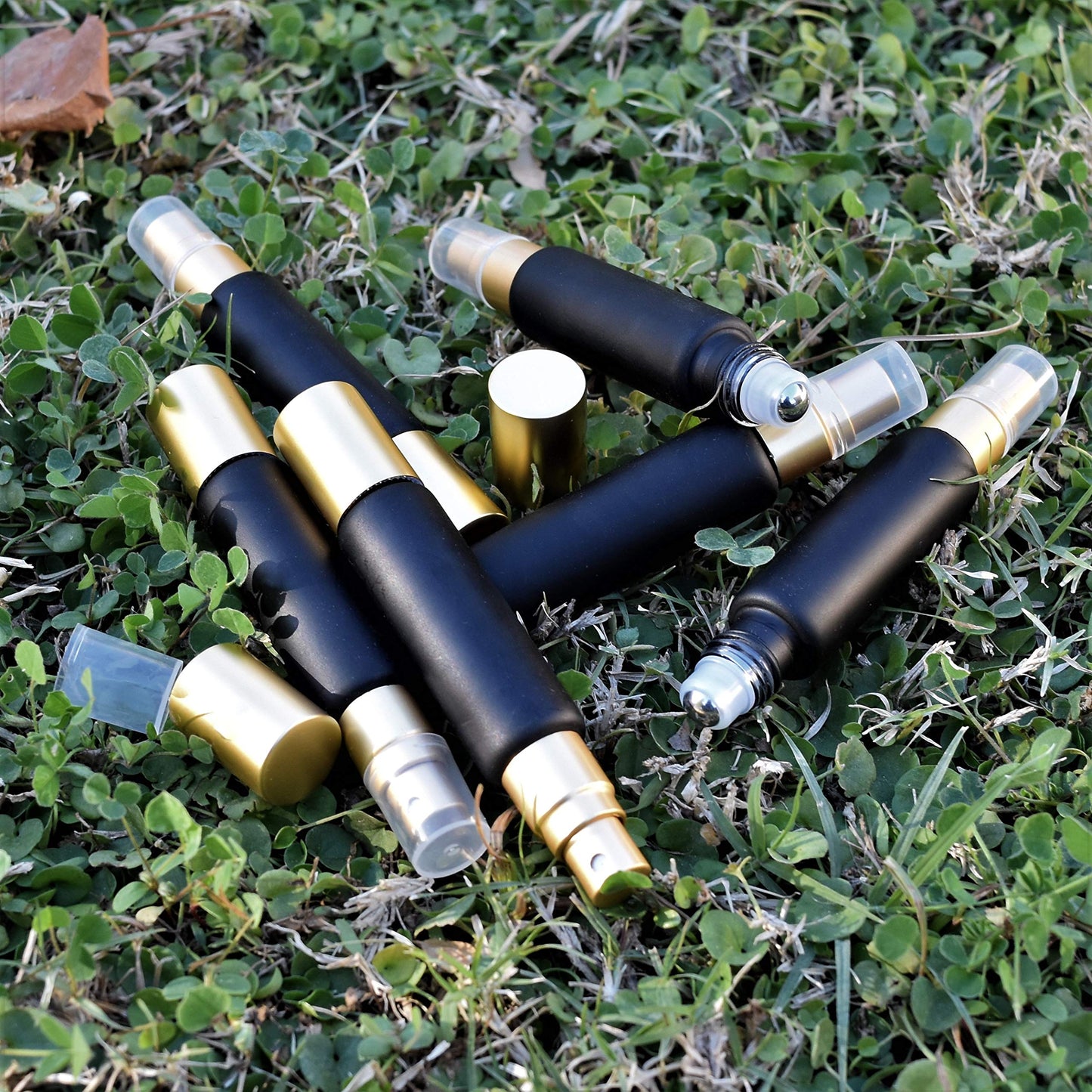 Black 10ml Essential Oil Roller Sprayer Duo Bottles, Double Ended Stainless Steel Roller Balls for Essential Oils With Fine Mist Sprayer, Glass Roll On Bottles - 6 pack