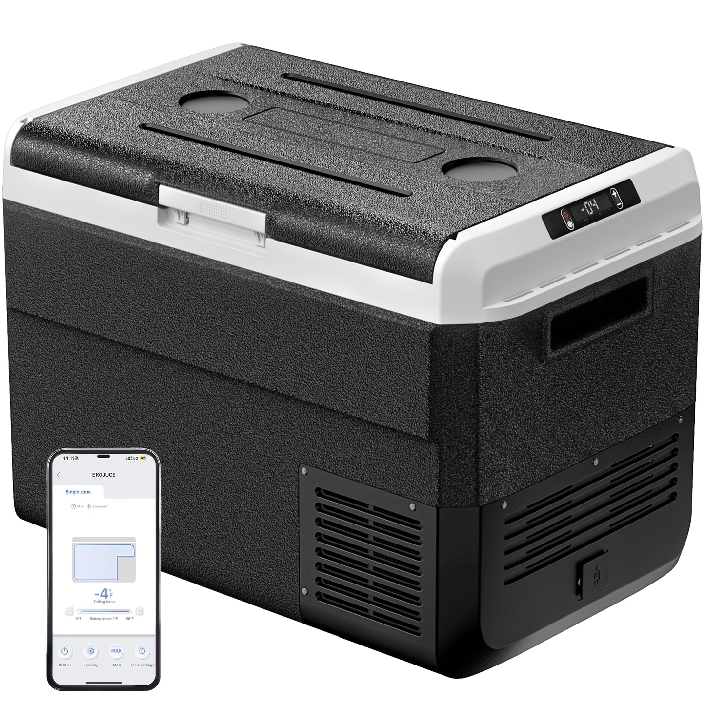 EKOJUCE 12 Volt Refrigerator, 53 Quart Electric Cooler, Car Fridge 12V/24V DC 100~240V AC, Portable Freezer -4℉~68℉, APP Control, Portable 12V Refrigerator Fridge for Truck, RV, Camping,Travel