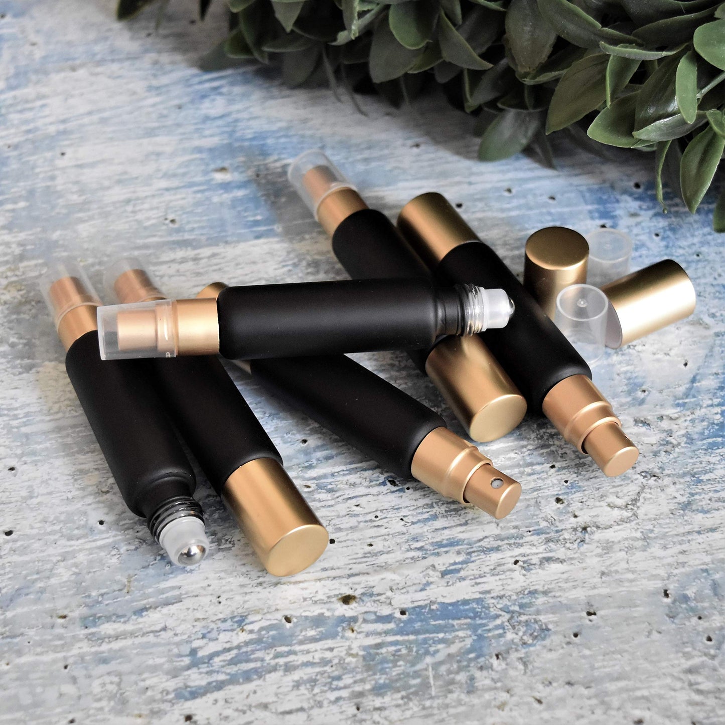 Black 10ml Essential Oil Roller Sprayer Duo Bottles, Double Ended Stainless Steel Roller Balls for Essential Oils With Fine Mist Sprayer, Glass Roll On Bottles - 6 pack