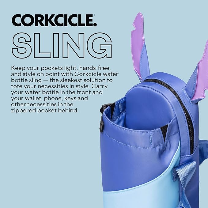 Corkcicle x Disney Stitch Crossbody Water Bottle Sling Bag, Fits 16 oz to 40 oz Tumbler – Water Bottle Holder with Strap and Padded Interior Securely Holds Bottle, Cards, Phone, Keys, and More