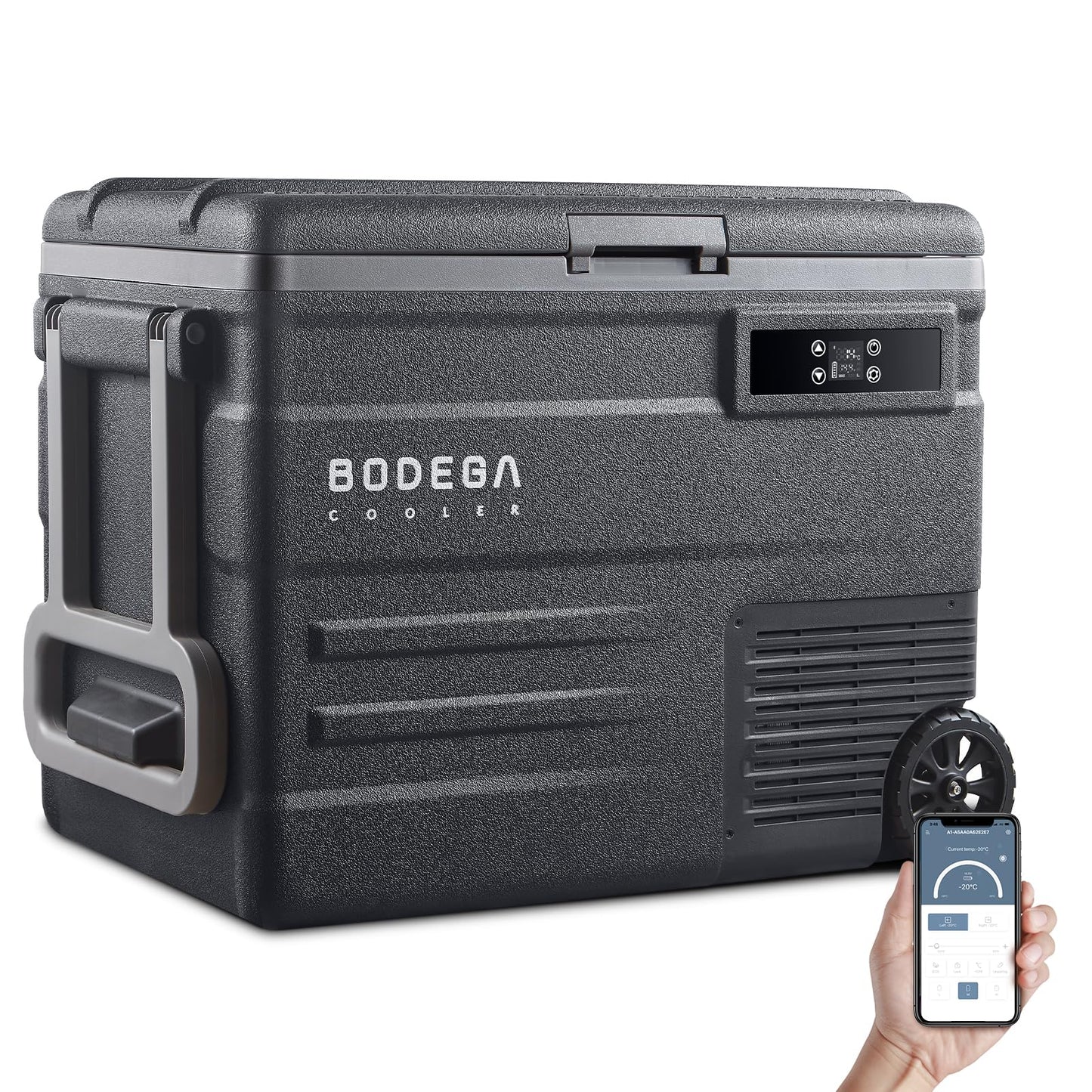 BODEGACOOLER 12 Volt Car Refrigerator,58QT(55L) Car Fridge with Wheels,RV Portable Freezer Single Zone,with APP Control,-4℉-68℉ Car Cooler,12/24V DC & 100-240V AC,for Travel,Camping,Outdoor,Vehicles