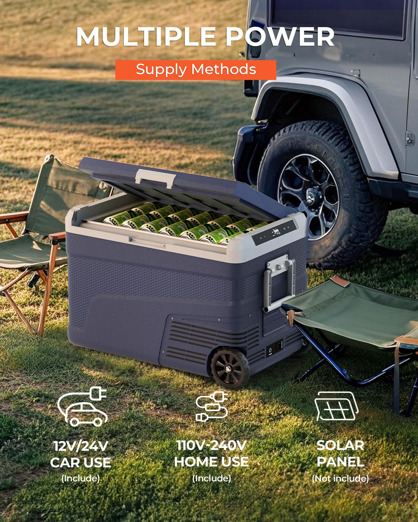 EKOJUCE 12 Volt Refrigerator Portable Fridge - 48 Quart(45L) Electric Cooler with Wheels, 12/24V DC & 100-240V AC, -4℉-68℉, APP Control, 12V Car Fridge for Camping, Boating, Truck, RV, Outdoor, Home