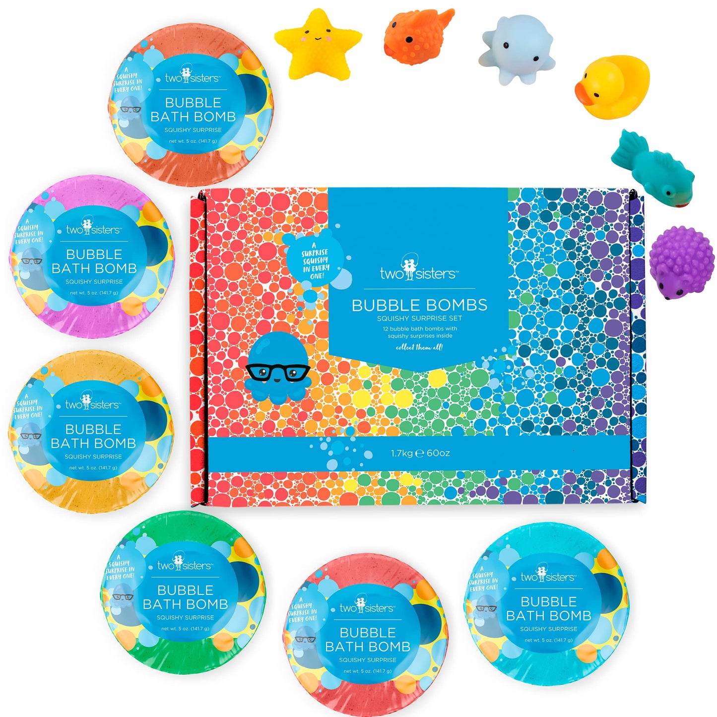 Squishy Bath Bombs for Girls & Boys with Surprise Toys Inside (6 Pack) - Large Bubble Bomb & Hidden Figures, Gentle and Safe, USA Made, Birthday Gifts for Kids by Two Sisters