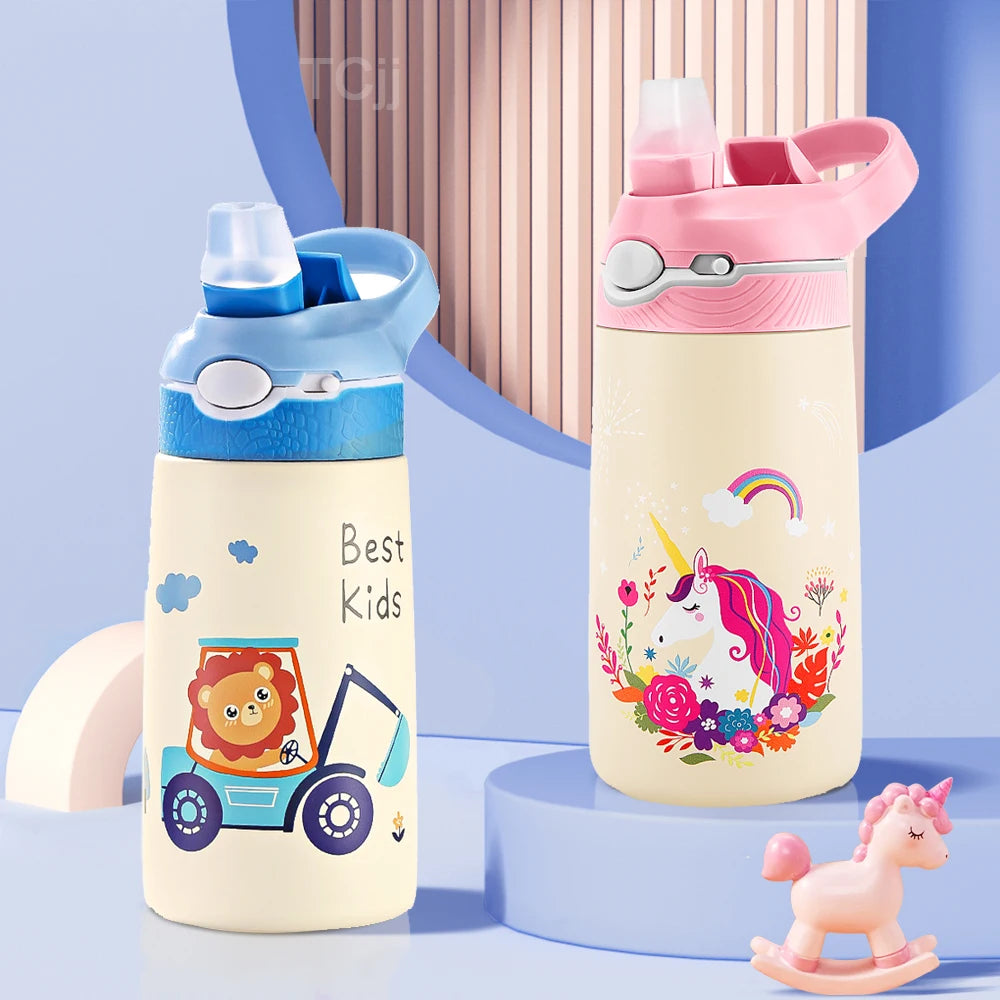 Kids Water Bottle Cartoon Animal With Straw
