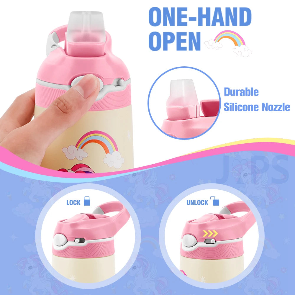Kids Water Bottle Cartoon Animal With Straw