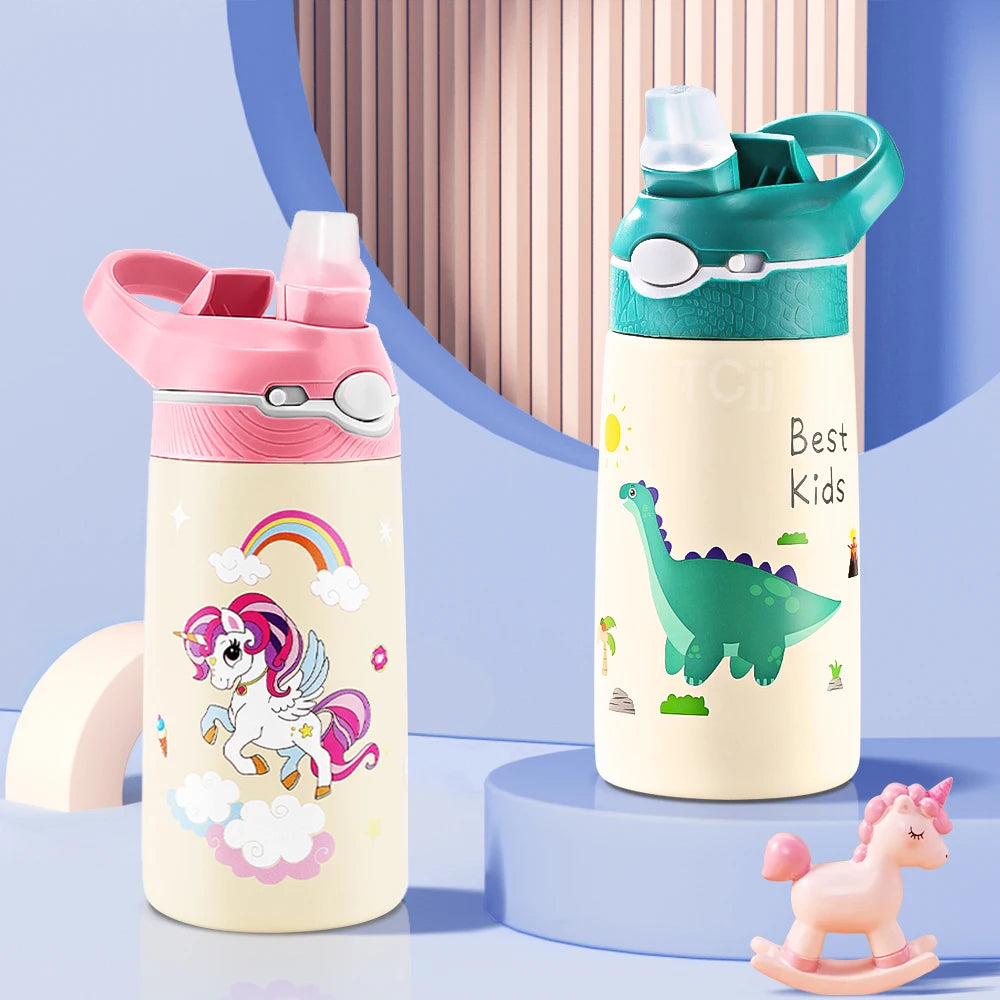 Kids Water Bottle Cartoon Animal With Straw