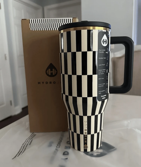 NEW HydroJug Traveler - 40 Oz Water Bottle With Handle & Flip Straw - Fits In Cup Holder, Leak Resistant Tumbler-Reusable Insulated Stainless Steel & Rubber Base - Gifts For Women & Men,