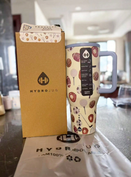 NEW HydroJug Traveler - 40 Oz Water Bottle With Handle & Flip Straw - Fits In Cup Holder, Leak Resistant Tumbler