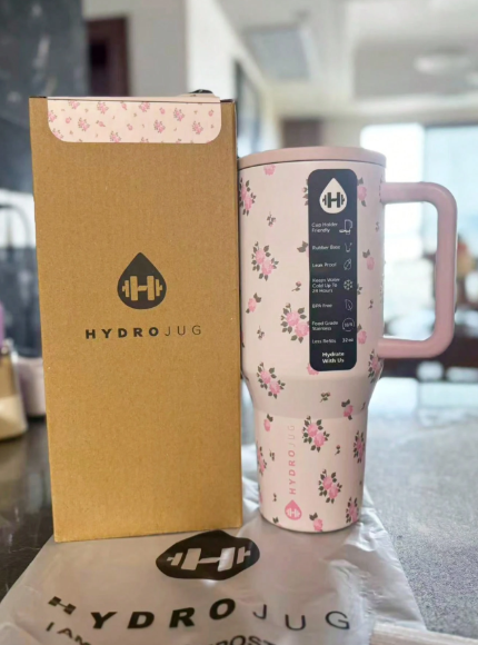 Original HydroJug Traveler 40 Oz Water Bottle With Handle & Flip Straw - Fits In Cup Holder, Leak Resistant Tumbler