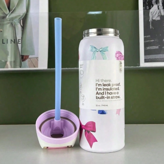 Owala pink bow 32oz Stainless Steel Insulated Water Bottle