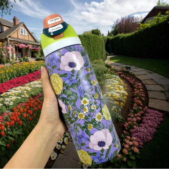 Owala 32oz This Insulated Water Bottle Is A Convenient And Practical Car Cup, Featuring A Stylish Design And Adorned With Beautiful Floral Patterns. Suitable For Both Hot And Cold Beverages, Including Coffee, It Comes With A Leak-Proof Lid And Straw