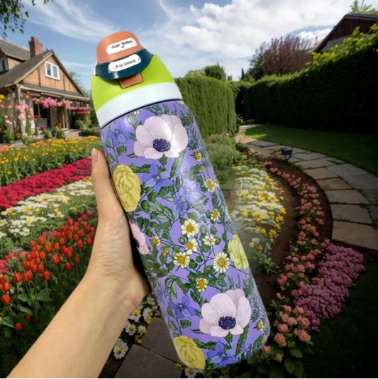 Owala 32oz This Insulated Water Bottle Is A Convenient And Practical Car Cup, Featuring A Stylish Design And Adorned With Beautiful Floral Patterns. Suitable For Both Hot And Cold Beverages, Including Coffee, It Comes With A Leak-Proof Lid And Straw