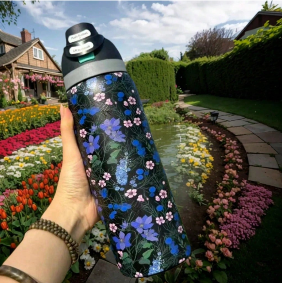 Owala 32oz This Insulated Water Bottle Is A Convenient And Practical Car Cup, Featuring A Stylish Design And Adorned With Beautiful Floral Patterns. Suitable For Both Hot And Cold Beverages, Including Coffee, It Comes With A Leak-Proof Lid And Straw