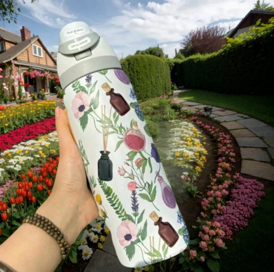 Owala 32oz This Insulated Water Bottle Is A Convenient And Practical Car Cup, Featuring A Stylish Design And Adorned With Beautiful Floral Patterns. Suitable For Both Hot And Cold Beverages, Including Coffee, It Comes With A Leak-Proof Lid And Straw